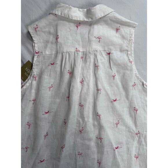 Forcynthia Beachwear 100% Linen Slvless cover up White Pink Flamingo‎ SMALL - Picture 7 of 10